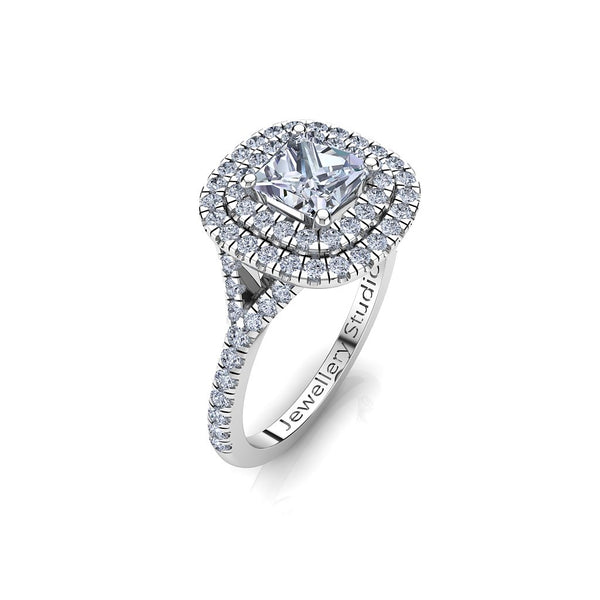 Double Halo Engagement Ring with 1.00ct Princess Cut Diamond
