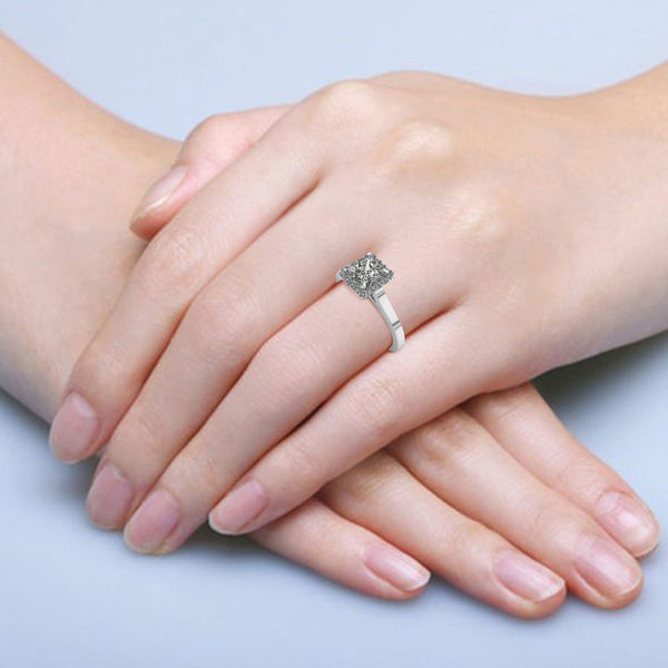 Halo Engagement Ring with 0.50ct Princess Cut Diamond