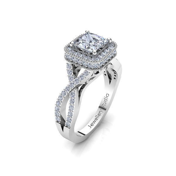 Halo Engagement Ring with 1.00ct Princess Cut Diamond