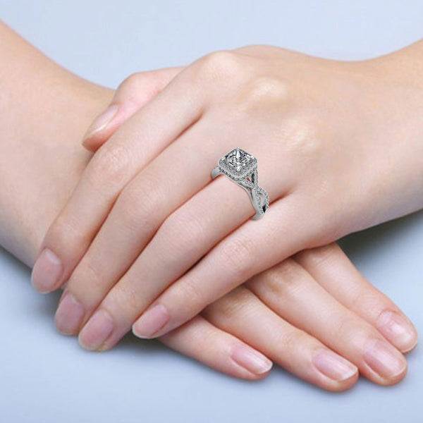 Halo Engagement Ring with 1.00ct Princess Cut Diamond