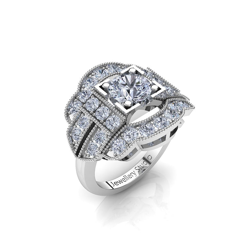 Antique Style Ring with 0.75ct Round Brilliant Cut Diamond