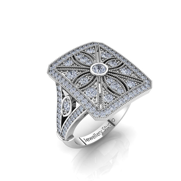 Antique Style Filigree Ring with 1.00ct of Diamonds