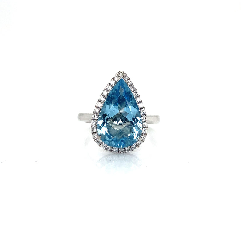 Aquamarine Halo Ring