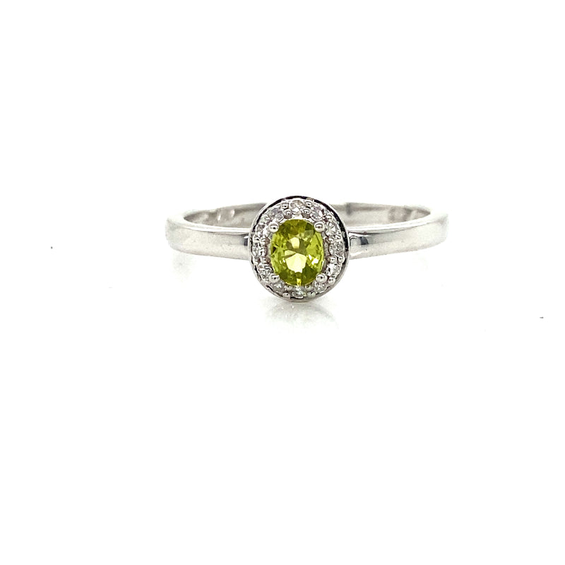 18k White Gold Peridot & Diamond Halo Ring